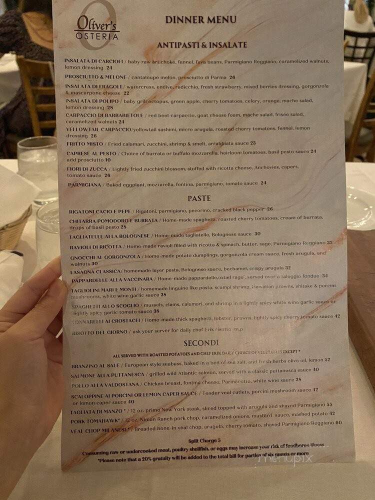 Oliver's Osteria - Laguna Beach, CA menu_pic