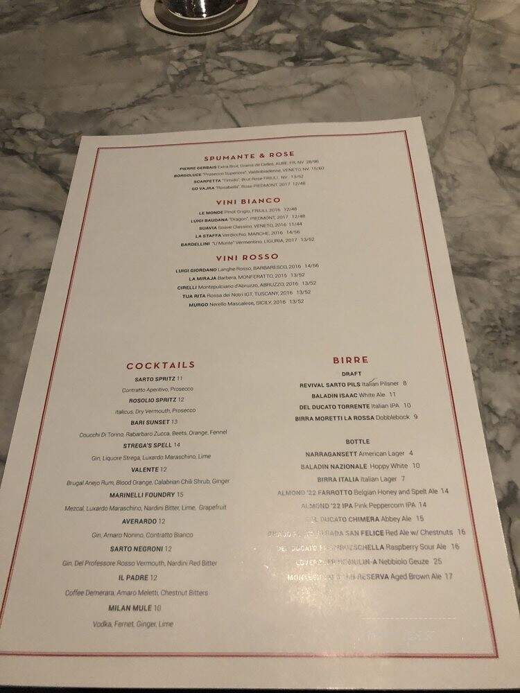 Sarto - Providence, RI menu_pic