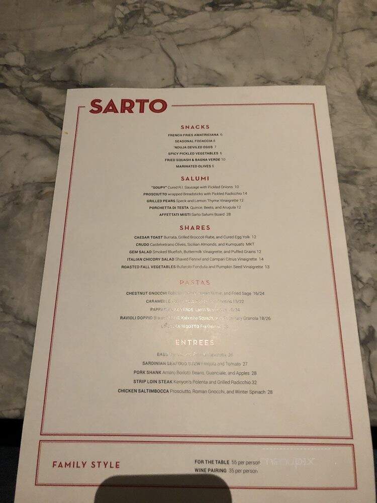 Sarto - Providence, RI menu_pic