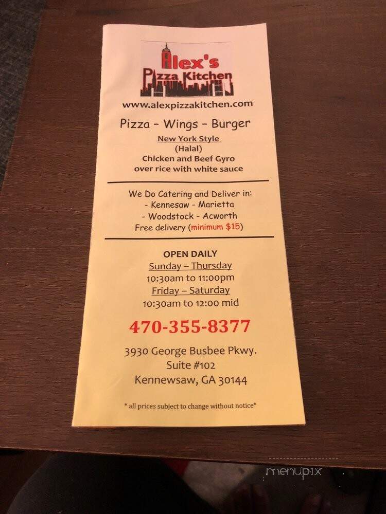 Alex's Pizza Kitchen - Kennesaw, GA menu_pic