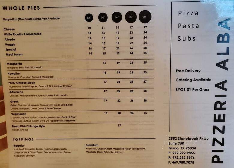 Alba's Pizzeria - Frisco, TX menu_pic