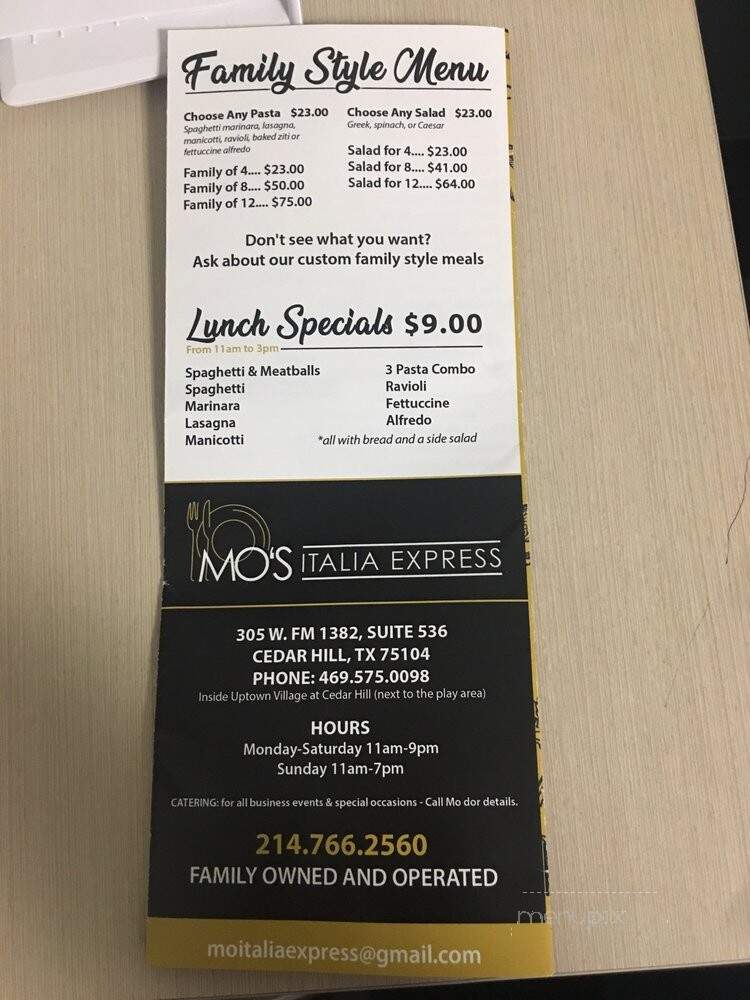 Mo's Italia Express - Cedar Hill, TX menu_pic