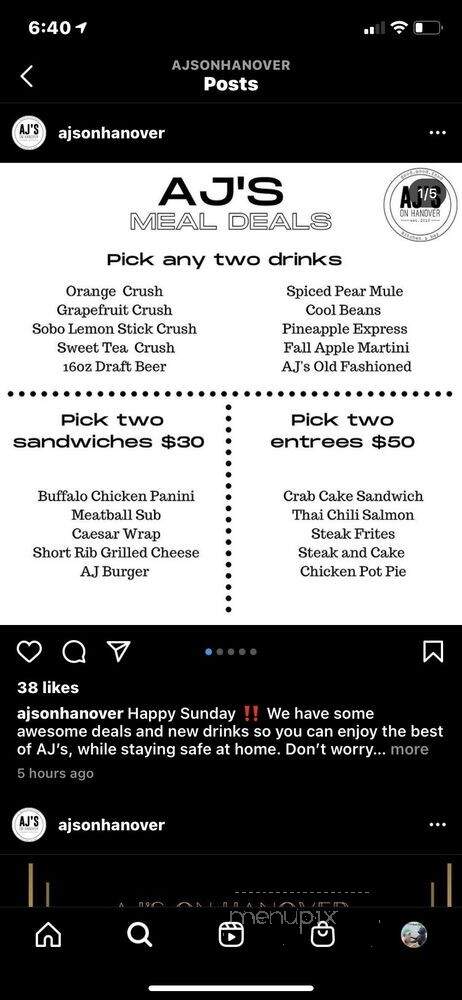 AJ's on Hanover - Baltimore, MD menu_pic