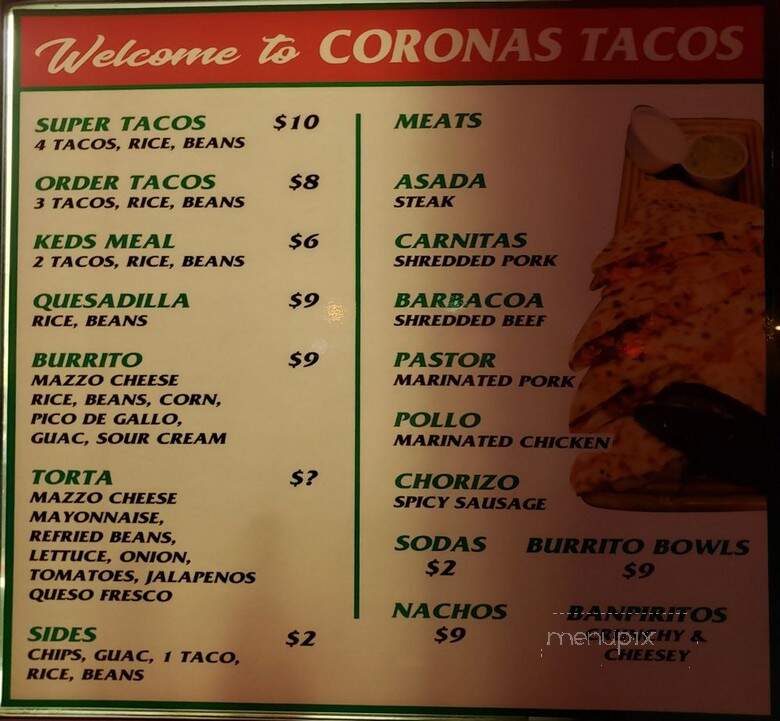 Coronas Taco's - Rochester, MN menu_pic
