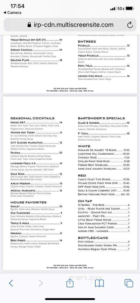 Botanist Bar PDX - Portland, OR menu_pic