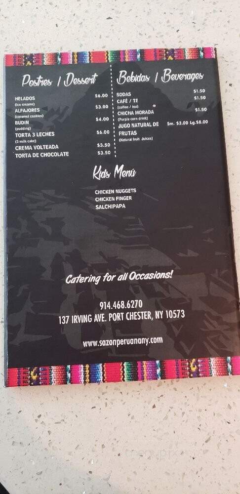 Sazon Peruana - Port Chester, NY menu_pic