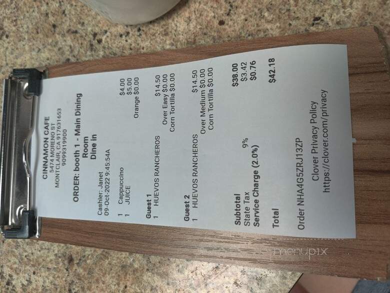 Cinnamon Cafe - Montclair, CA menu_pic