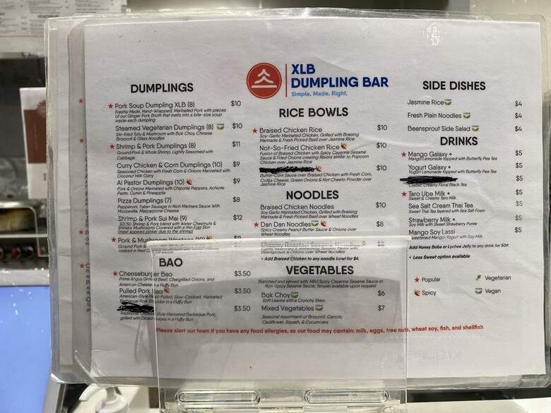 XLB Dumpling Bar - Walnut, CA menu_pic