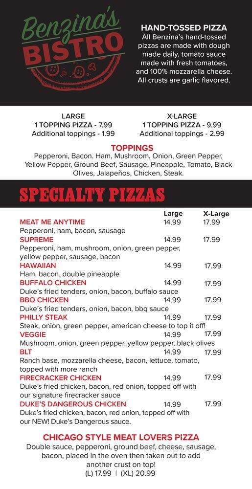 Benzina's Bistro - Belleville, MI menu_pic
