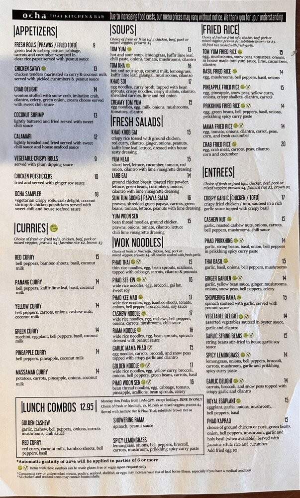 O-Cha Thai Restaurant - Renton, WA menu_pic