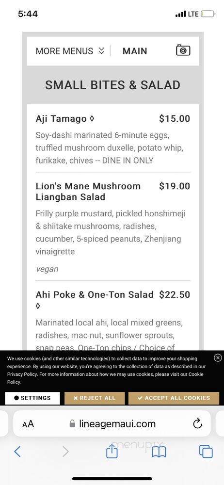 Lineage - Kihei, HI menu_pic