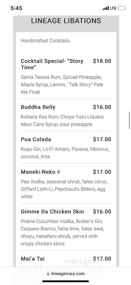 Lineage - Kihei, HI menu_pic
