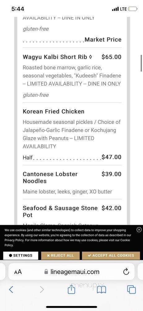 Lineage - Kihei, HI menu_pic