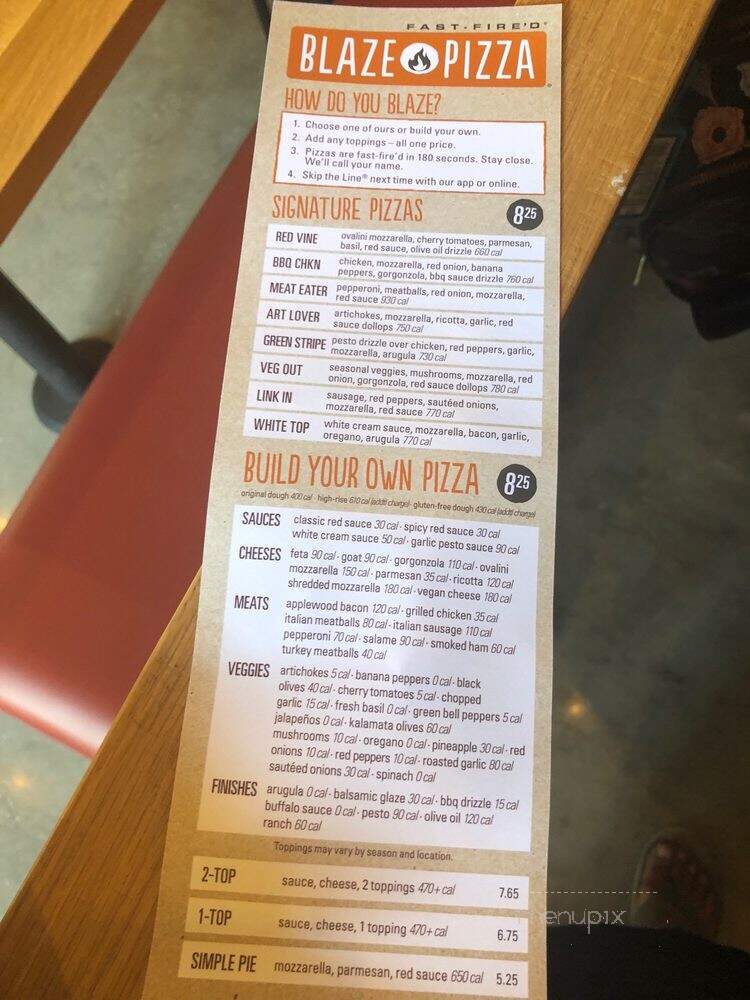 Blaze Pizza - Melbourne, FL menu_pic