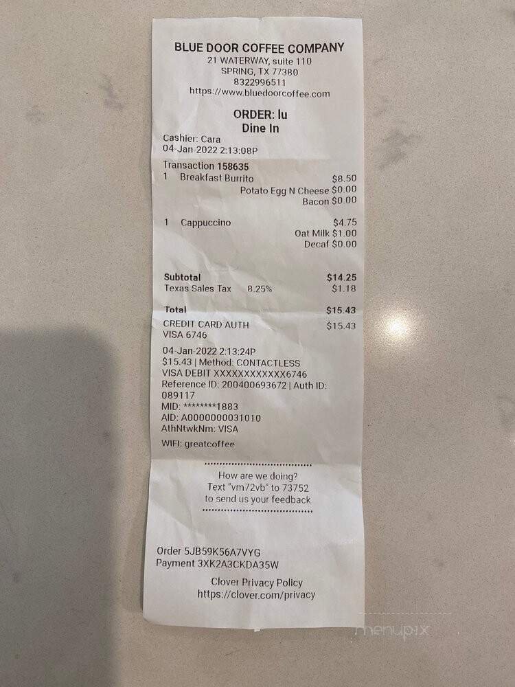 Blue Door Coffee Company - The Woodlands, TX menu_pic