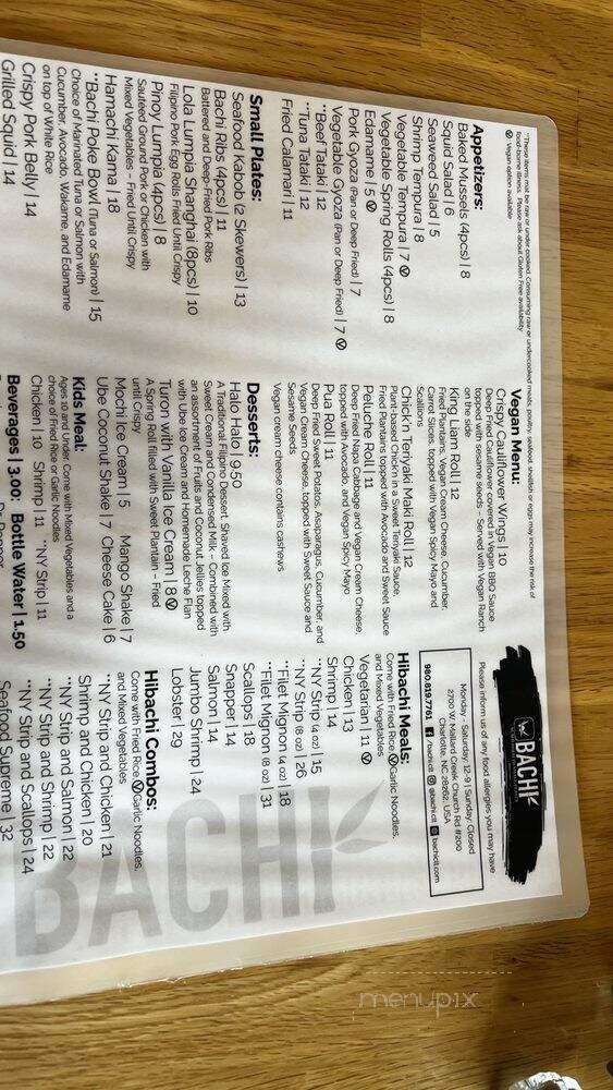 Bachi - Charlotte, NC menu_pic