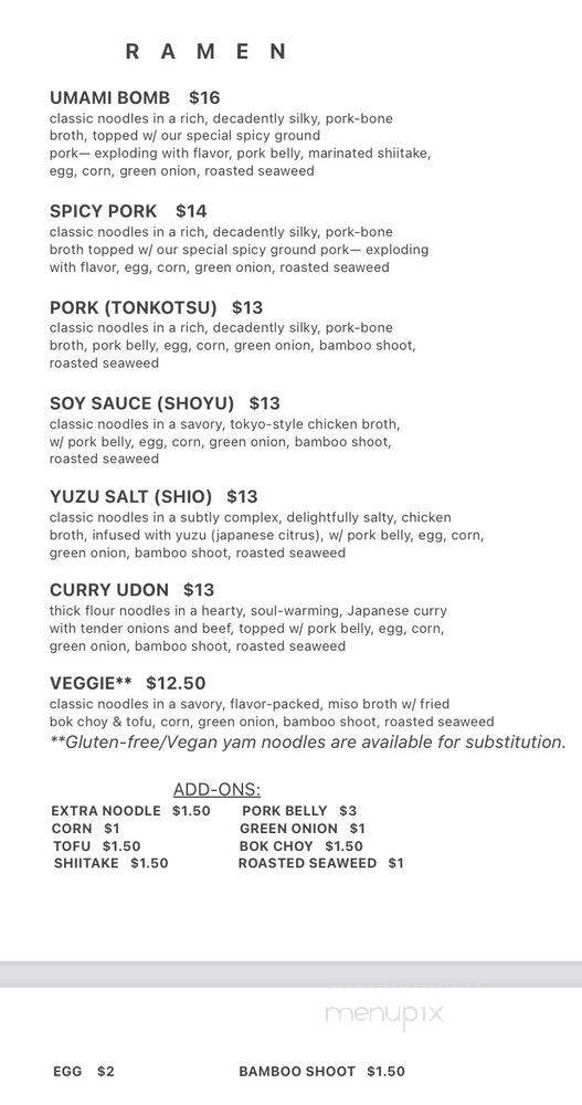 Ramen Bar - Salt Lake City, UT menu_pic