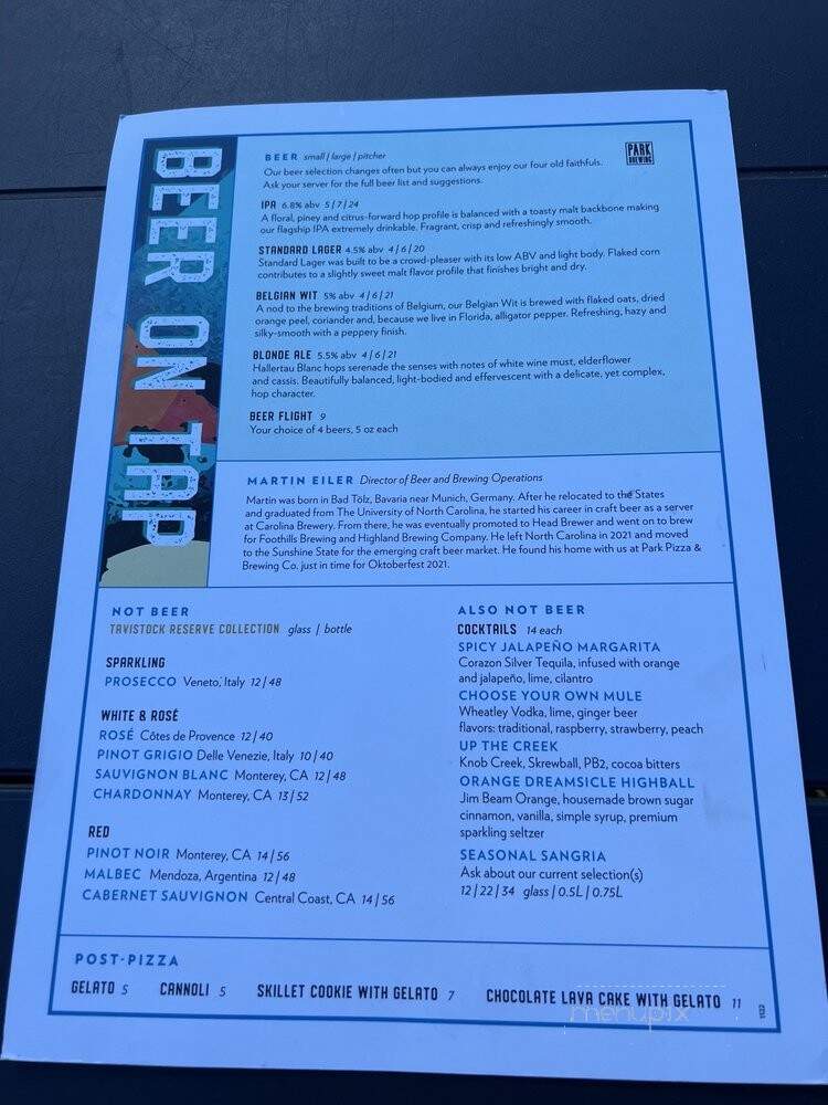 Park Pizza & Brewing Company - Orlando, FL menu_pic