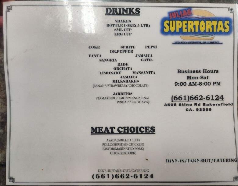 Javi's Supertortas - Bakersfield, CA menu_pic