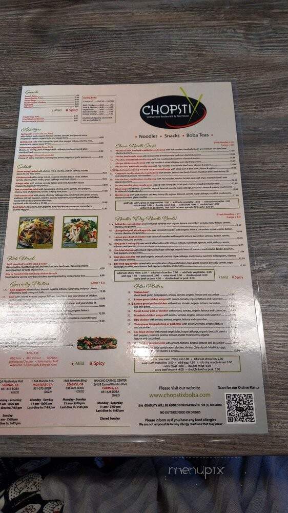 Chopstix Vietnamese Restaurant - Salinas, CA menu_pic