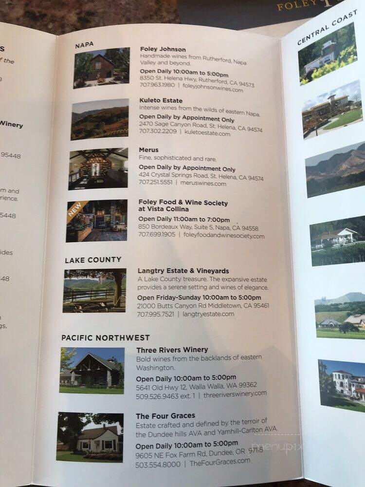 Foley Food & Wine Society Tasting Room at Vista Collina - Napa, CA menu_pic
