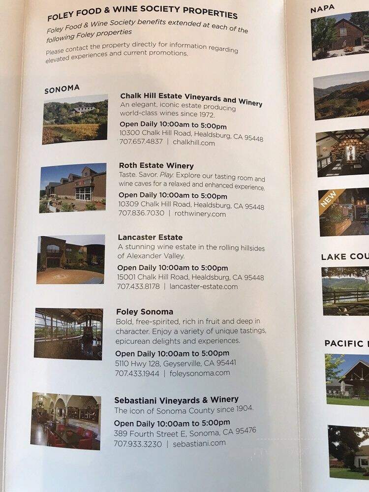 Foley Food & Wine Society Tasting Room at Vista Collina - Napa, CA menu_pic