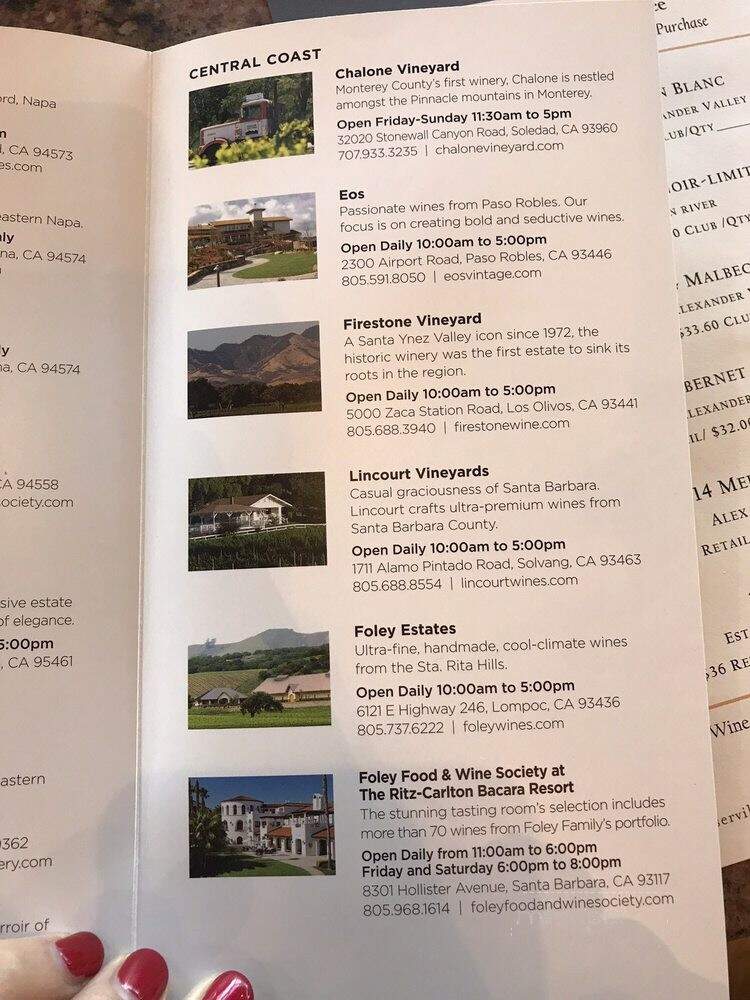 Foley Food & Wine Society Tasting Room at Vista Collina - Napa, CA menu_pic