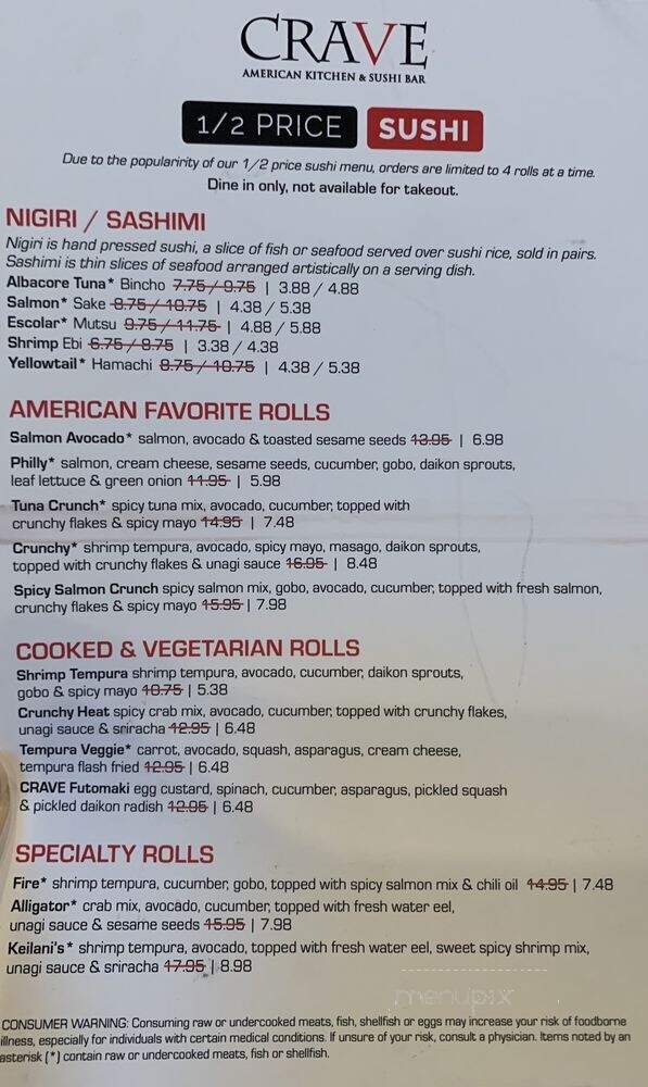 Crave American Kitchen & Sushi Bar - Maple Grove, MN menu_pic