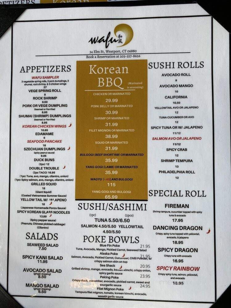Wafu Korean BBQ - Westport, CT menu_pic