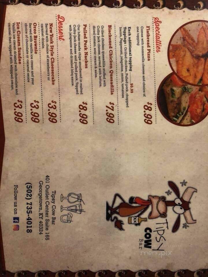 Tipsy Cow Bar - Georgetown, KY menu_pic