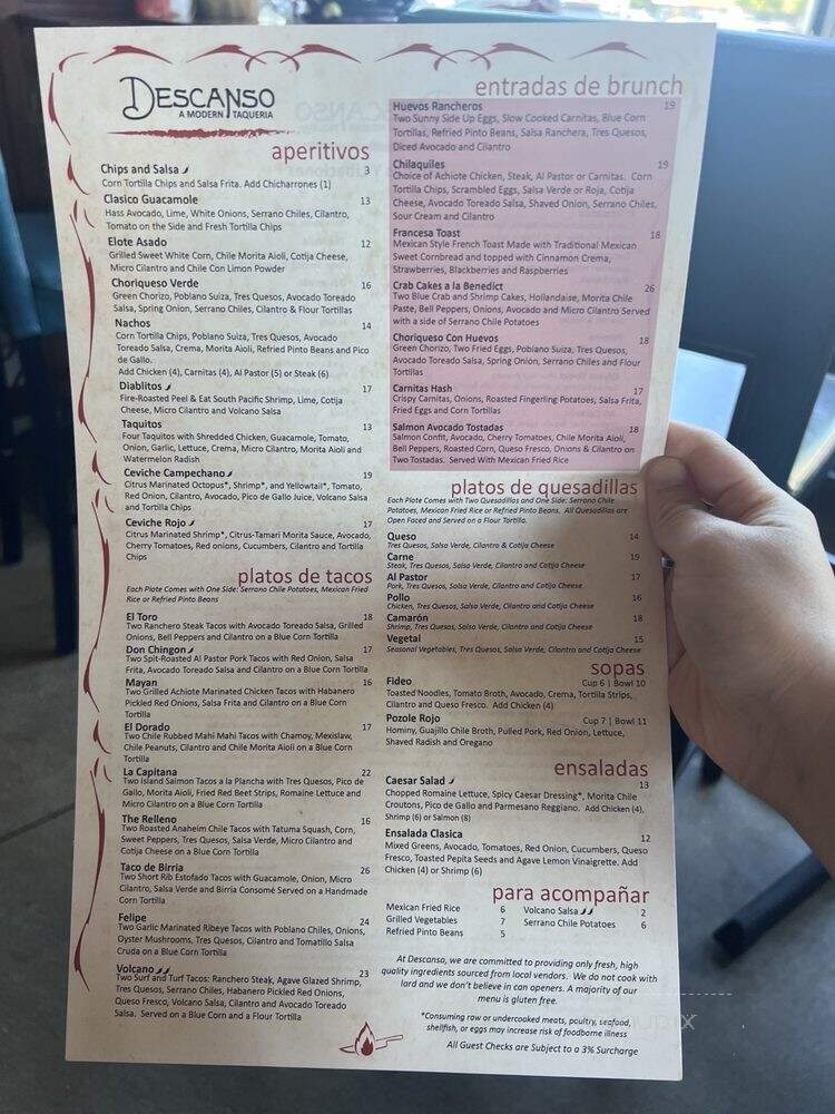 Descanso Restaurant - Costa Mesa, CA menu_pic