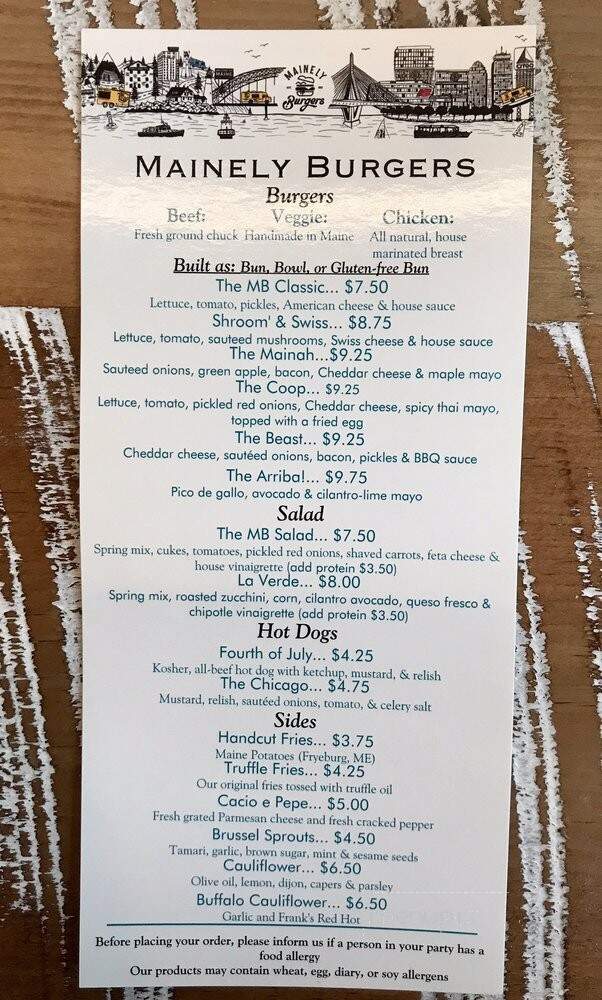 Mainely Burgers - Boston, MA menu_pic
