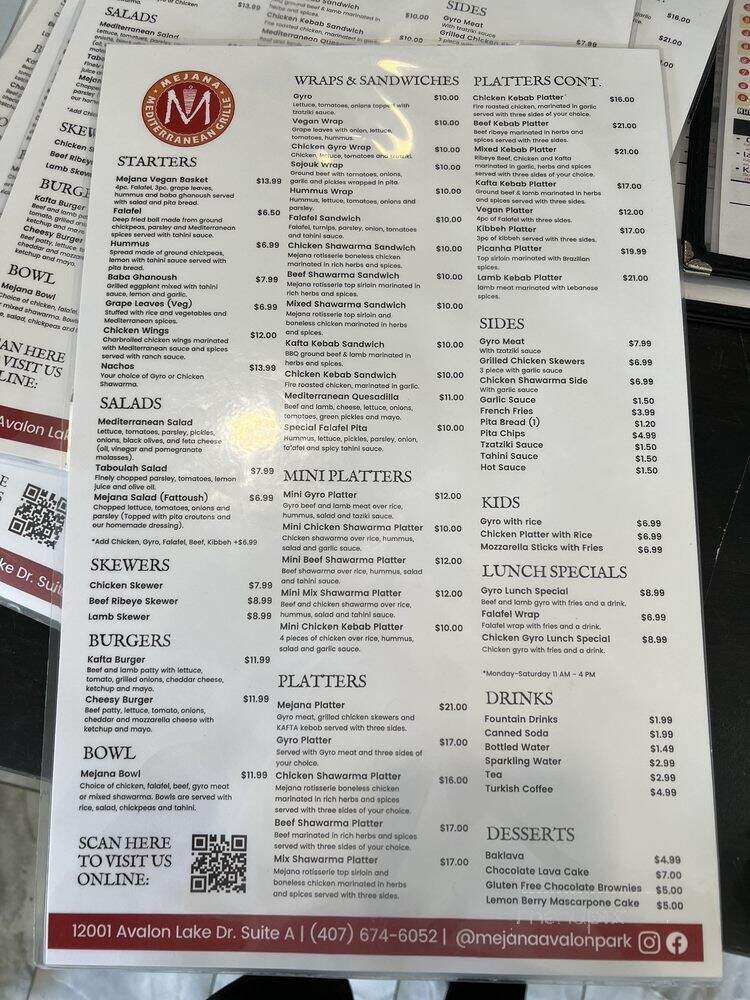 Mejana Mediterranean - Orlando, FL menu_pic