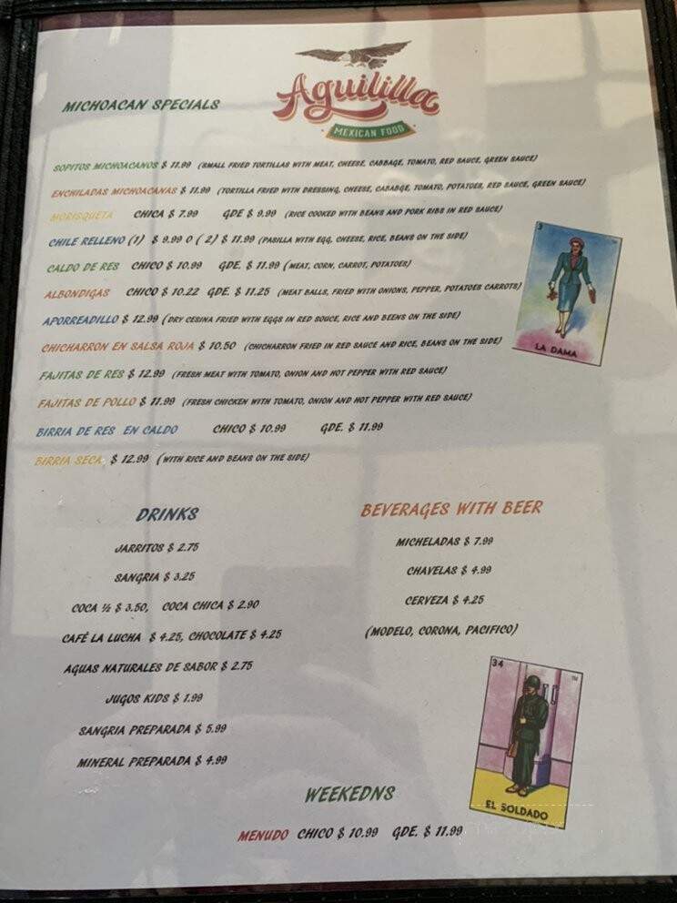 Aguililla Mexican Food - Salida, CA menu_pic