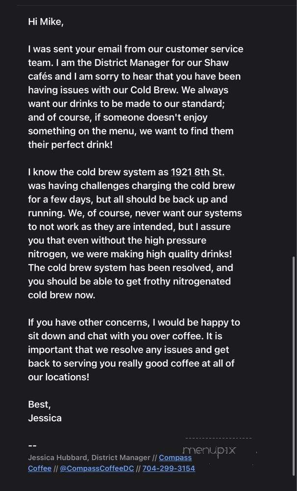 Compass Coffee - Washington, DC menu_pic