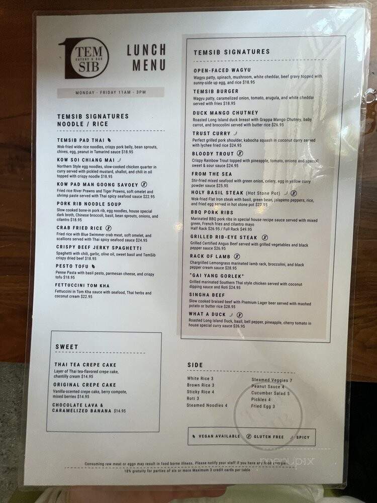 Tem Sib Thai Food Reimagined - Bellevue, WA menu_pic