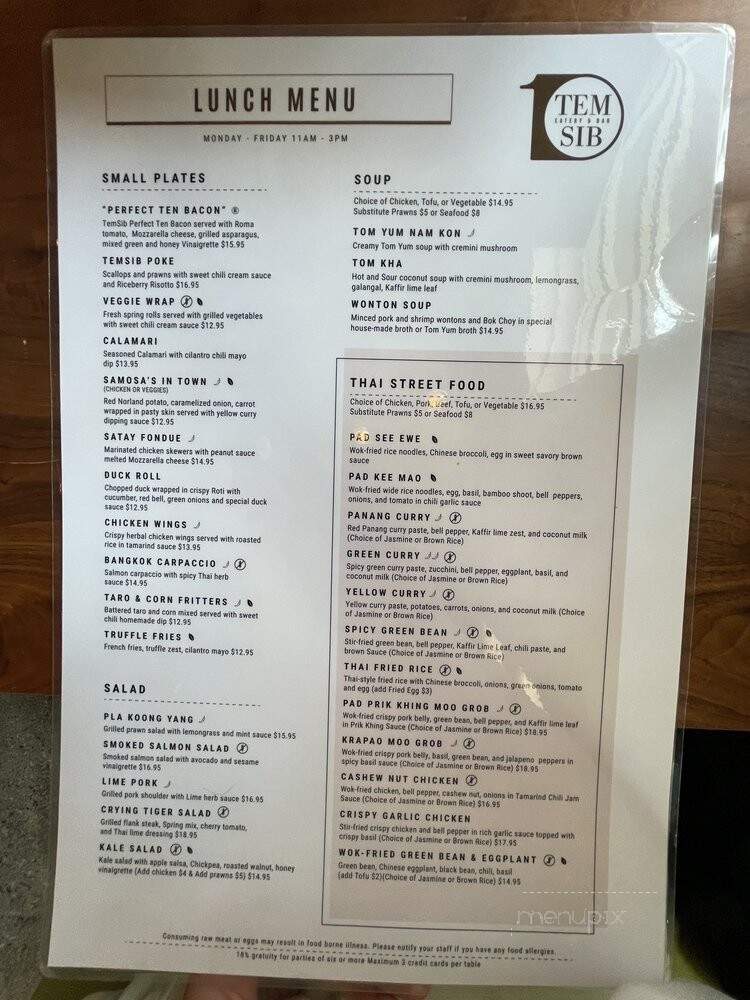 Tem Sib Thai Food Reimagined - Bellevue, WA menu_pic