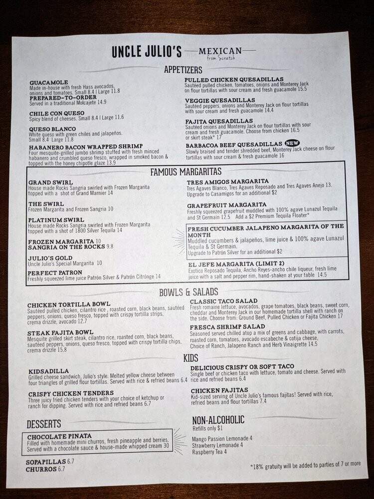 Uncle Julio's - Durham, NC menu_pic