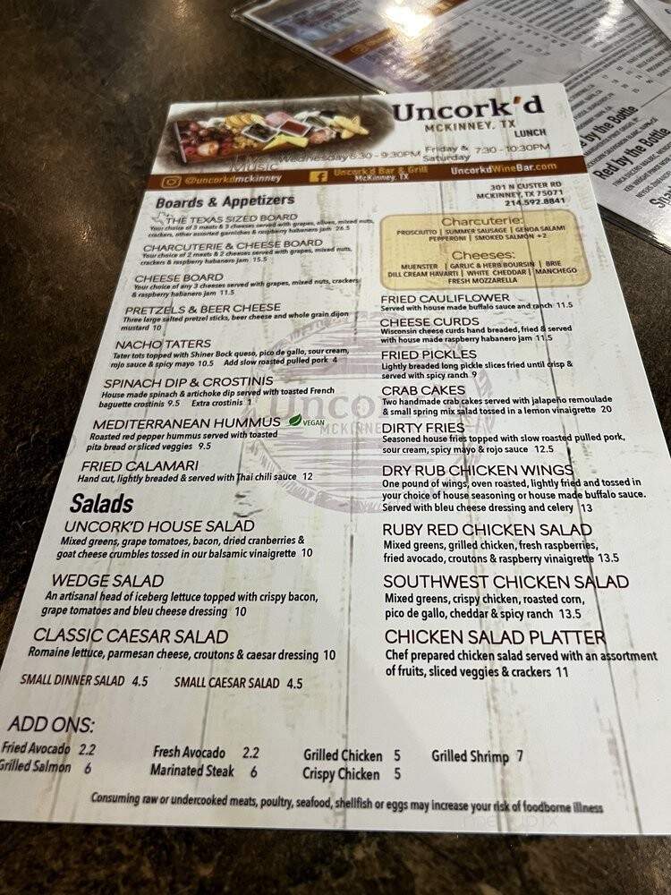 Uncork'd - McKinney, TX menu_pic
