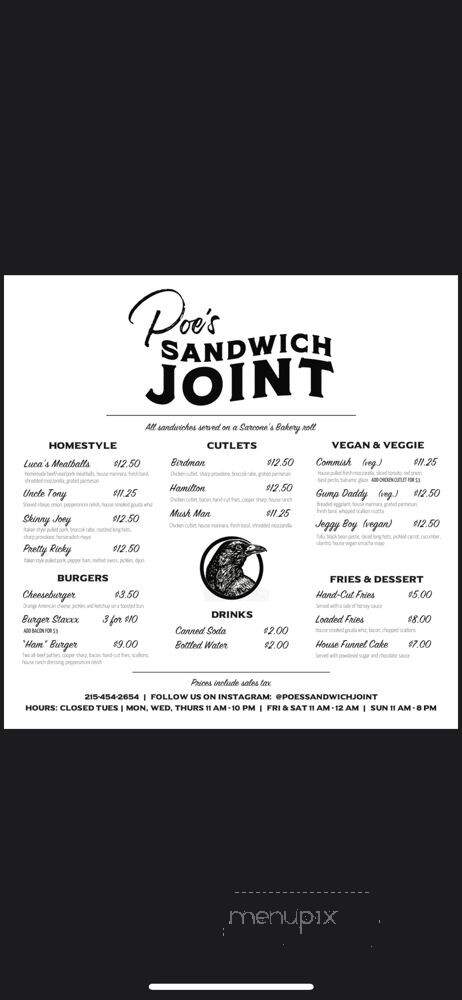 Poe's Sandwich Joint - Philadelphia, PA menu_pic