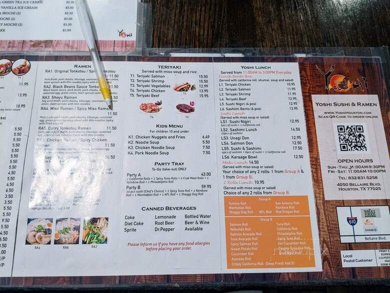 Yoshi - Houston, TX menu_pic