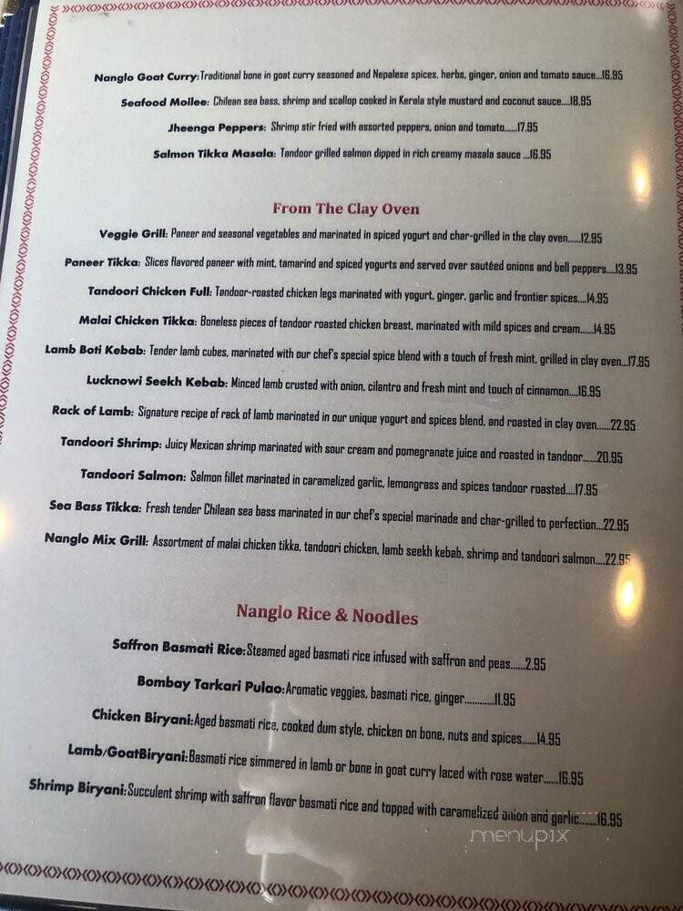 Nanglo Indian and Nepalese restaurant - Euless, TX menu_pic