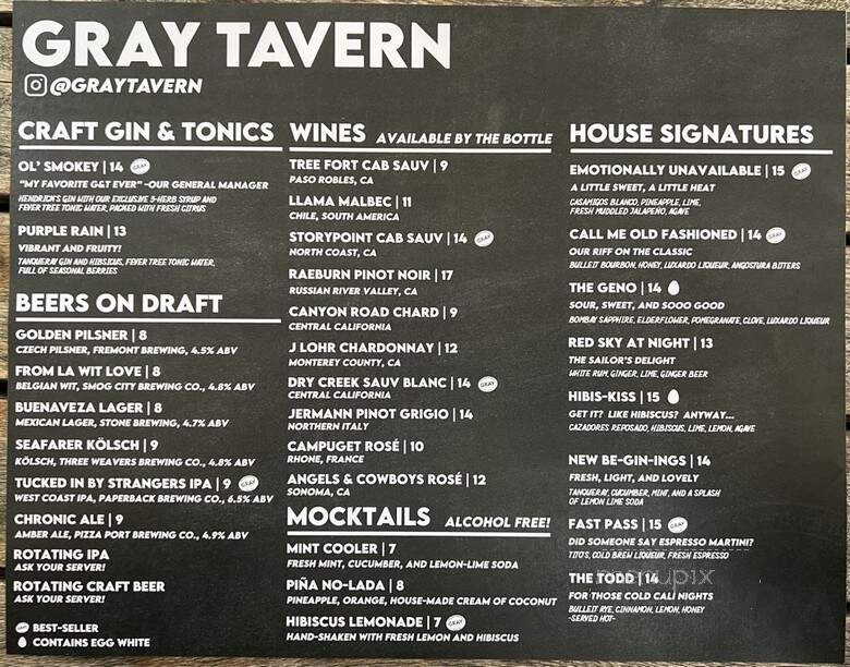 Gray Tavern - Los Angeles, CA menu_pic