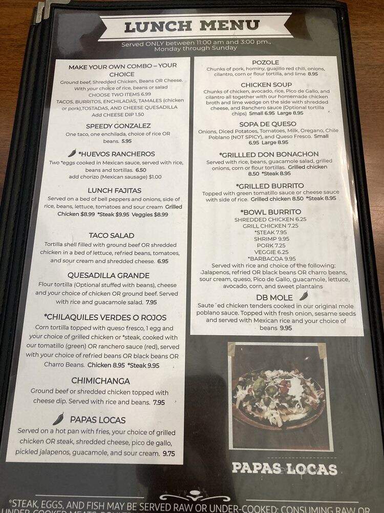 Don Bonachon Mexican Bar & Grill - Suwanee, GA menu_pic