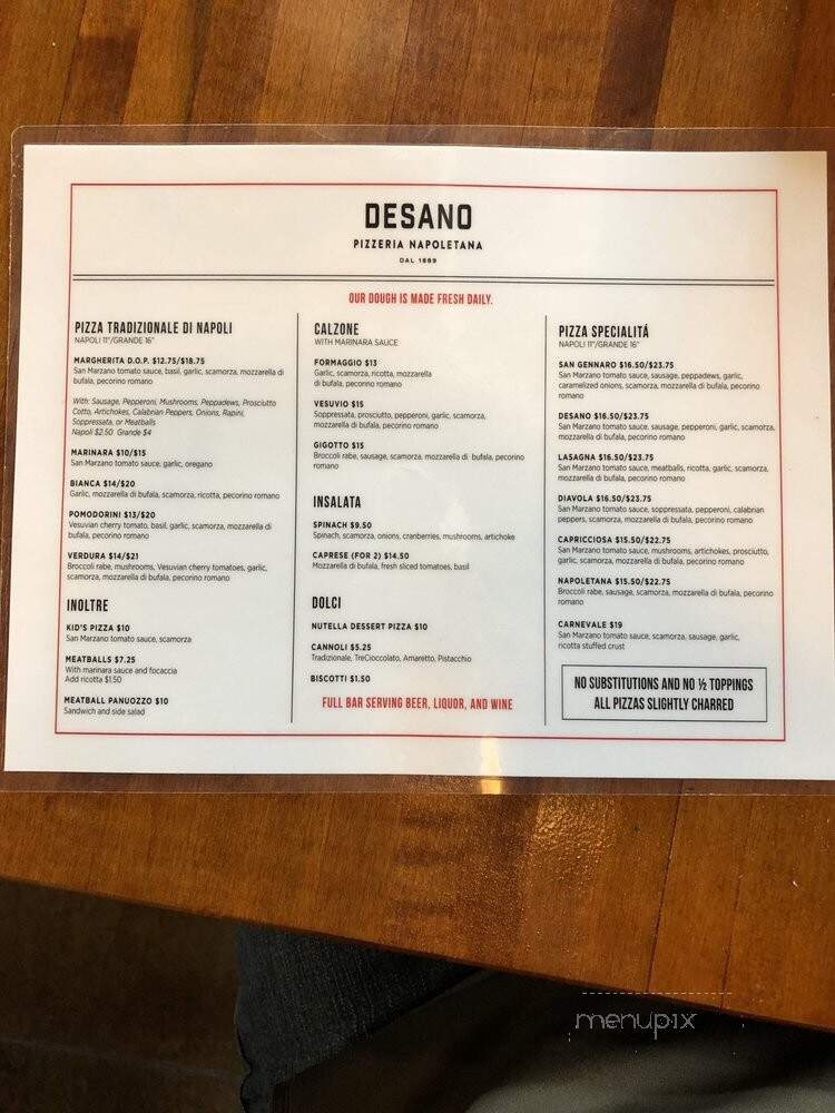 DeSano Pizzeria Napoletana - Nashville, TN menu_pic
