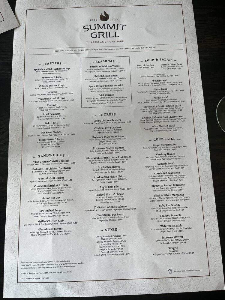 Summit Grill - Gladstone, MO menu_pic