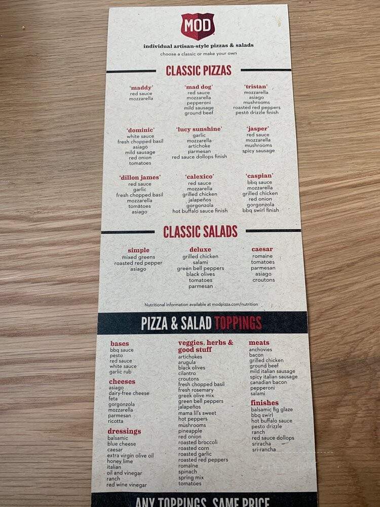MOD Pizza - Kalamazoo, MI menu_pic