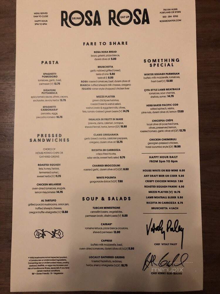 Rosa Rosa - Portland, OR menu_pic