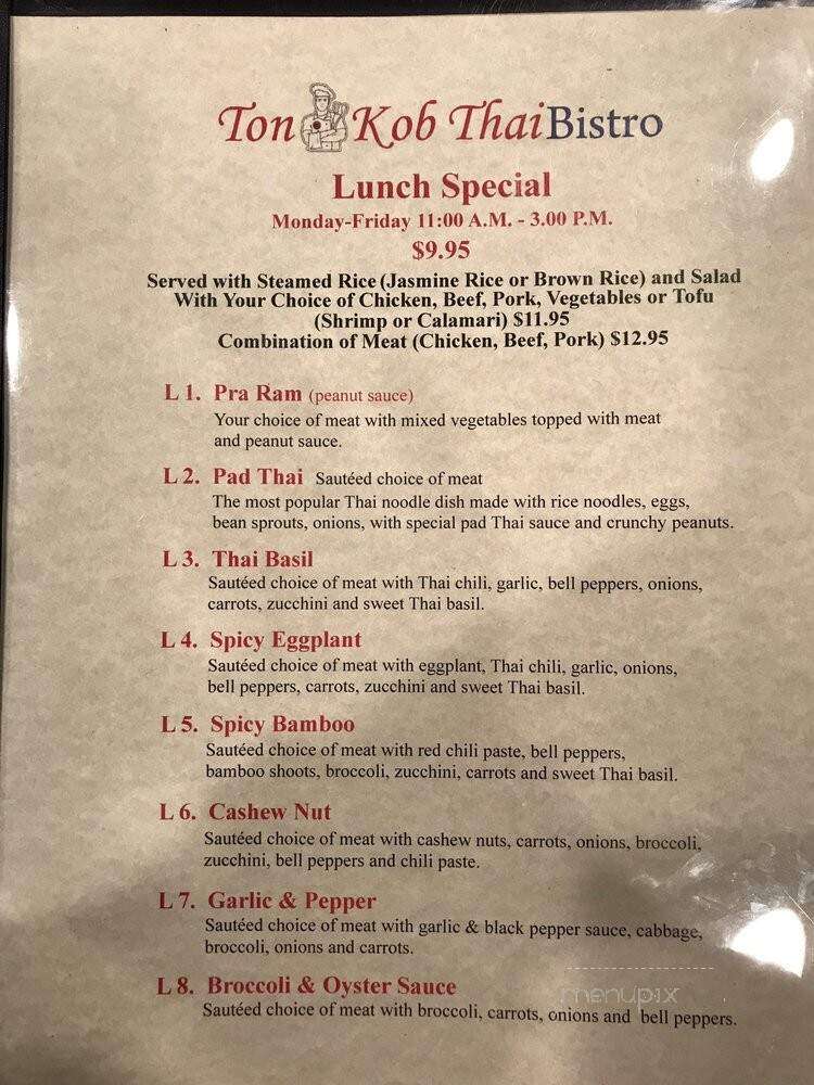 Ton Kob Thai Bistro - Roseville, CA menu_pic