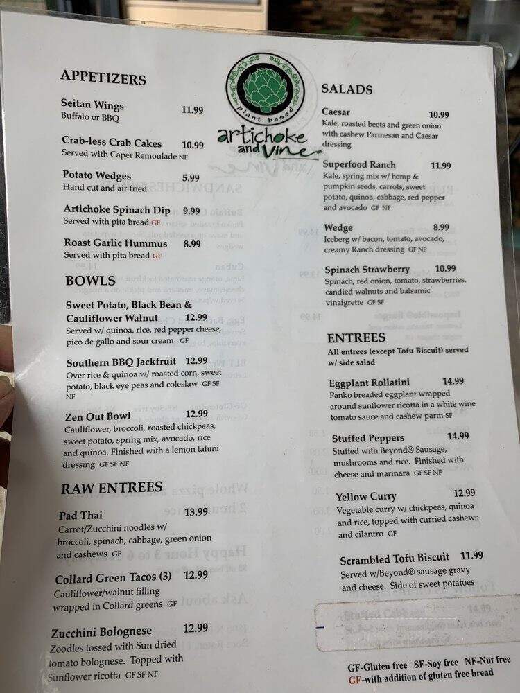 Artichoke & Vine - Boca Raton, FL menu_pic